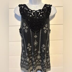 Skies are blue black crochet tank